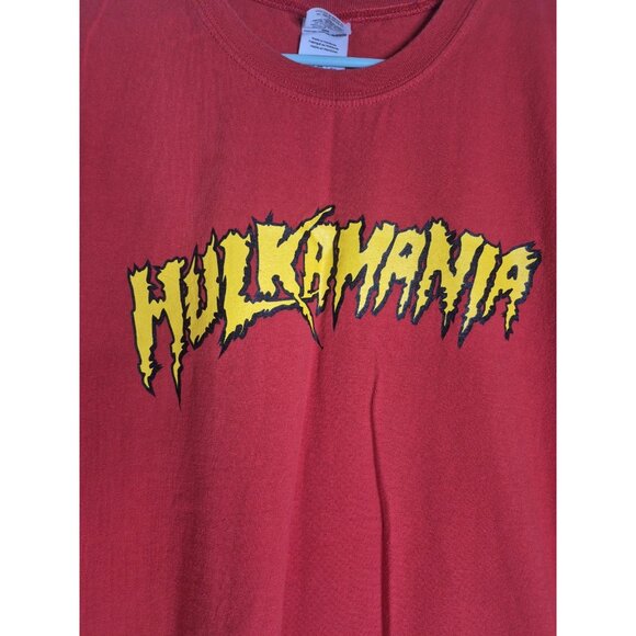 Vtg  Wrestling Shirt Sleeveless Hulkamania Spellout Red Hulk Hogan Men's Size XL - Picture 2 of 9